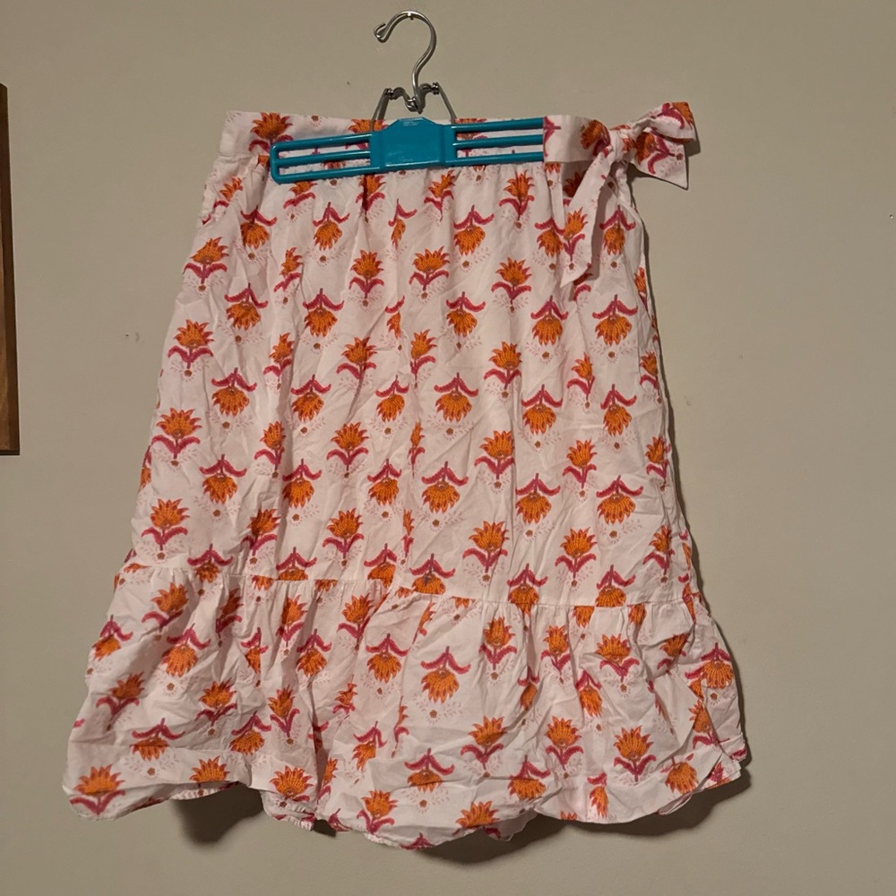 GUC J. Crew Pink and Orange Floral Block Print Midi Skirt